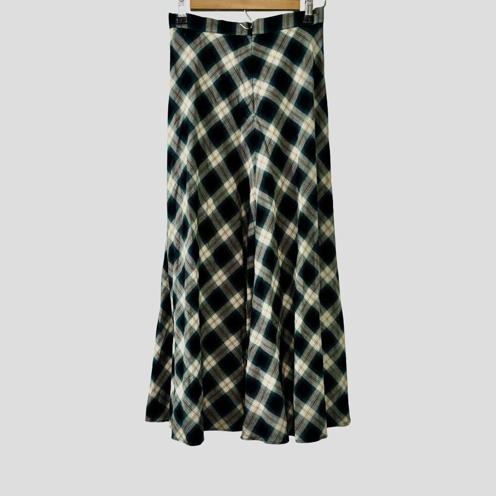 Maje Green White Checked Tartan Cotton Midi Skirt Women’s Size 36 Small NWT - Picture 8 of 8
